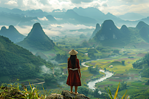 女生旅行背影自由行高清摄影图