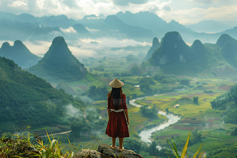 女生旅行背影自由行高清摄影图