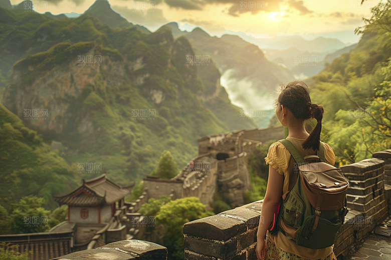 女生旅行背影风光自然摄影图