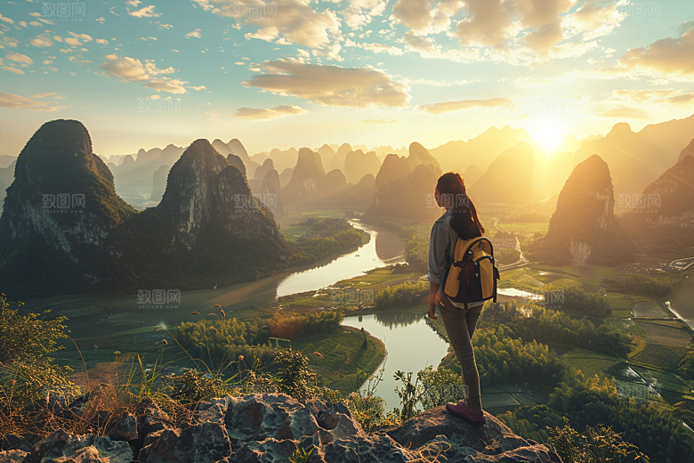 女生旅行背影自然人物摄影图