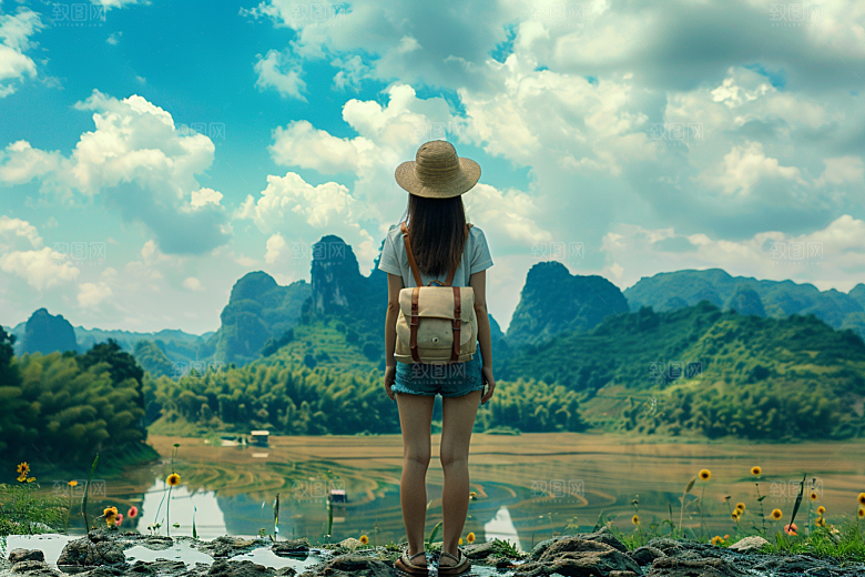 女生旅行背影人物旅游摄影图