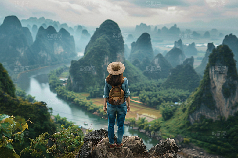 女生旅行背影旅游风光摄影图