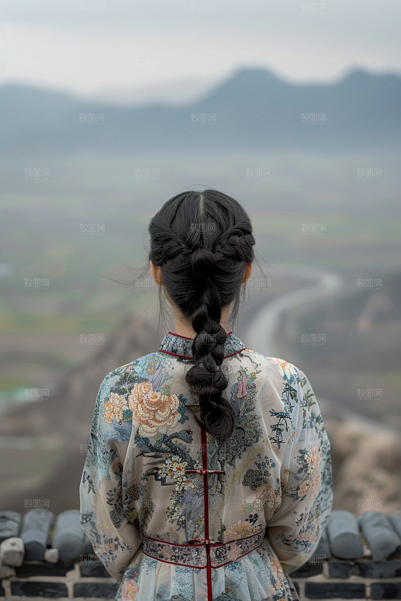 女生旅行背影风光旅游摄影图
