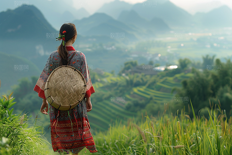女生旅行背影探险自然摄影图