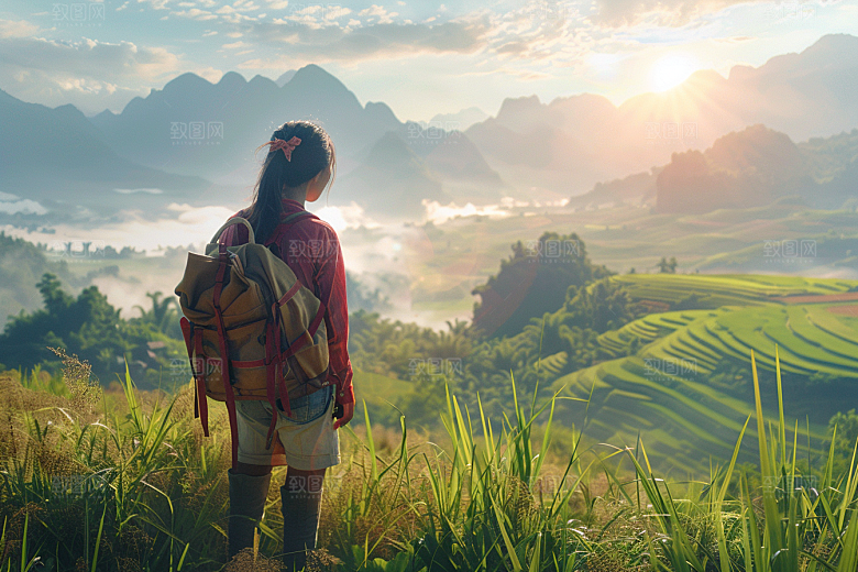 女生旅行背影自然旅游摄影图