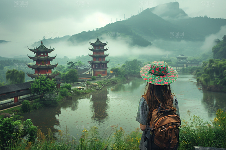 女生旅行背影辽阔唯美摄影图