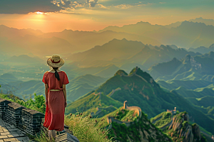 女生旅行背影自由行户外摄影图