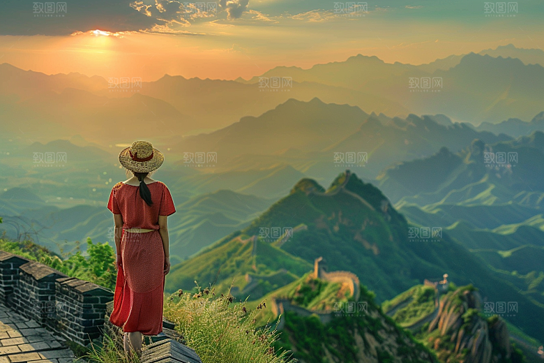 女生旅行背影自由行户外摄影图