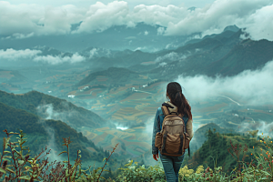 女生旅行背影风光人物摄影图