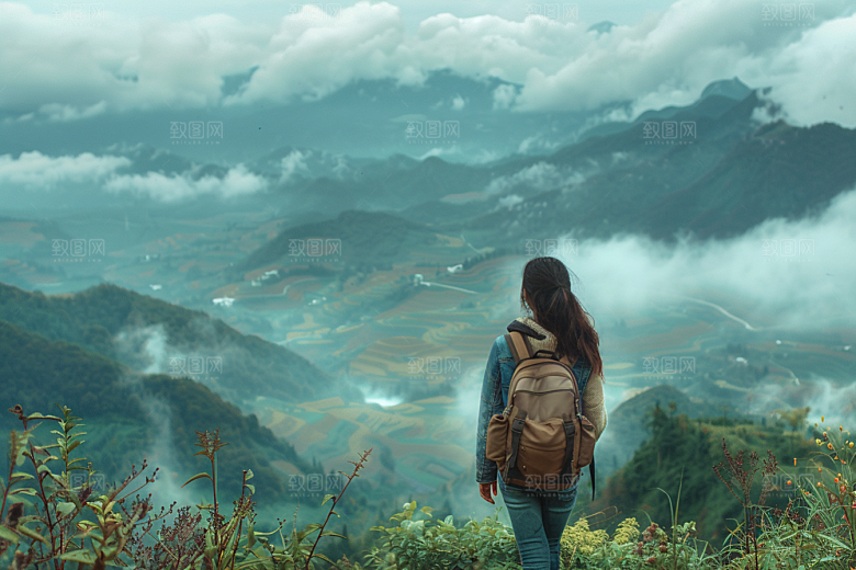 女生旅行背影风光人物摄影图