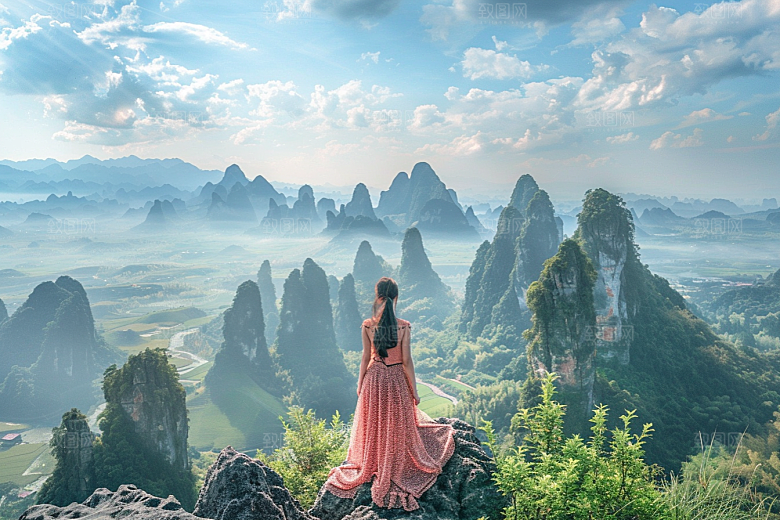 女生旅行背影探险唯美摄影图