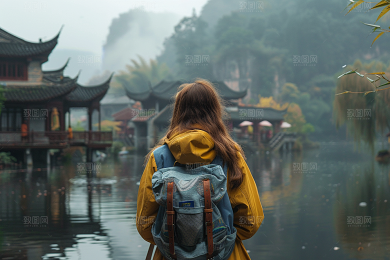 女生旅行背影辽阔户外摄影图