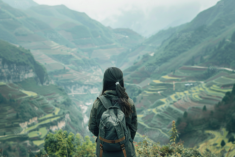 女生旅行背影户外自由行摄影图