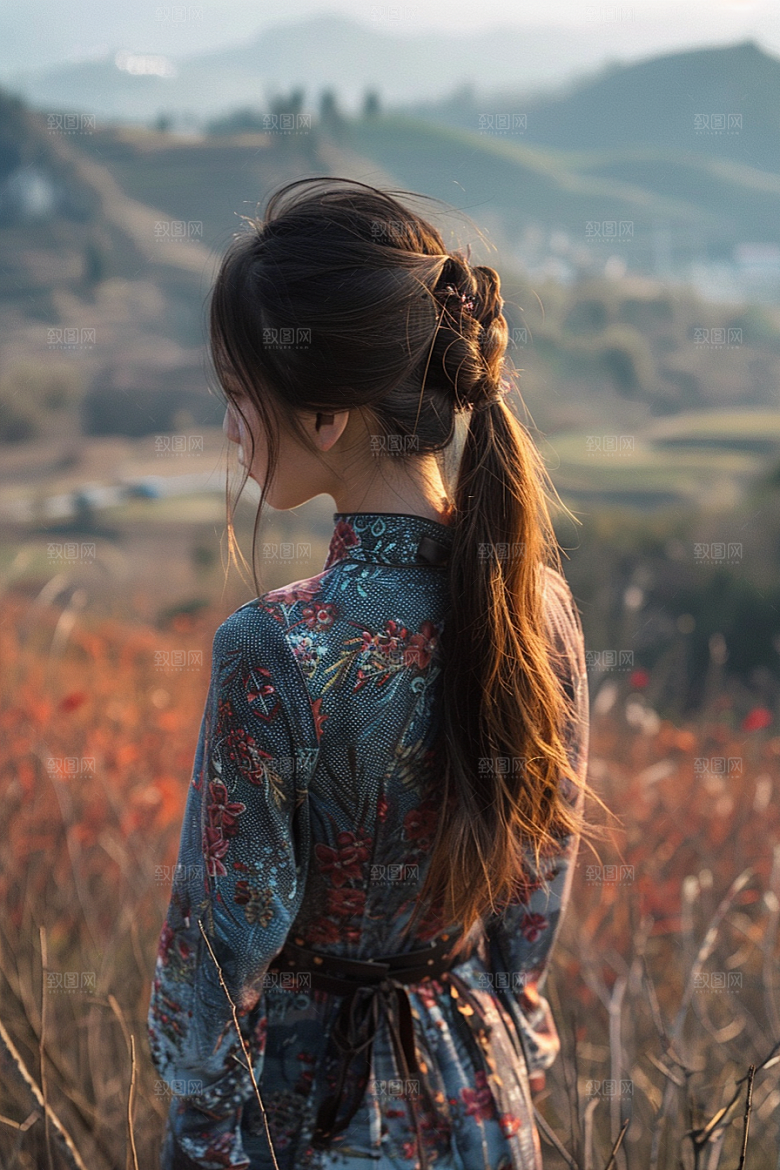女生旅行背影高清自由行摄影图