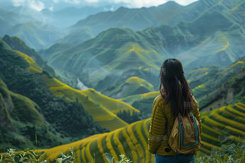 女生旅行背影探险旅游摄影图