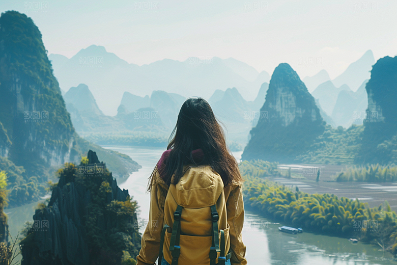 女生旅行背影人物旅游摄影图