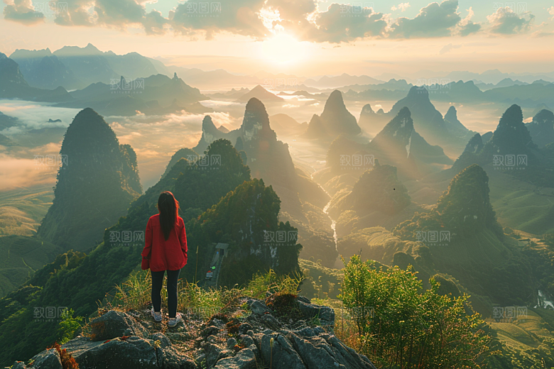 女生旅行背影自然探险摄影图