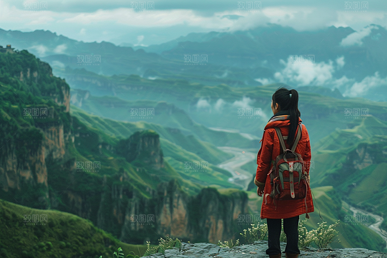 女生旅行背影高清旅游摄影图