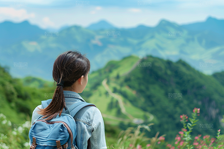 女生旅行背影风光自由行摄影图