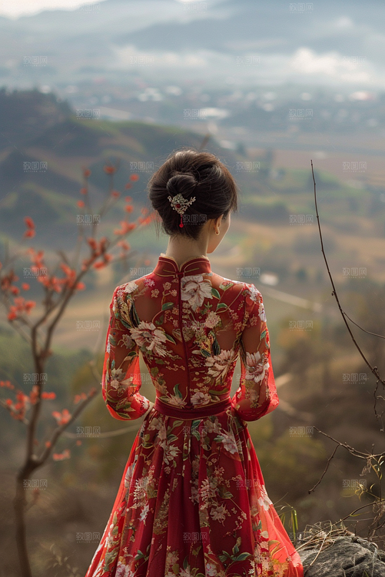 女生旅行背影旅游户外摄影图