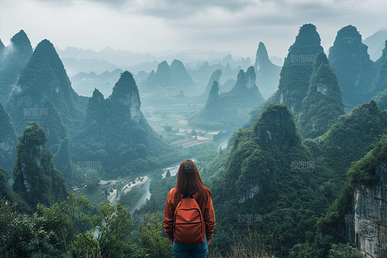 女生旅行背影风光唯美摄影图