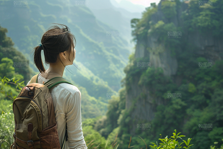 女生旅行背影风光旅游摄影图