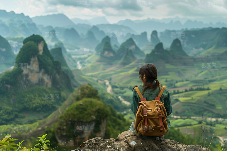 女生旅行背影唯美风光摄影图