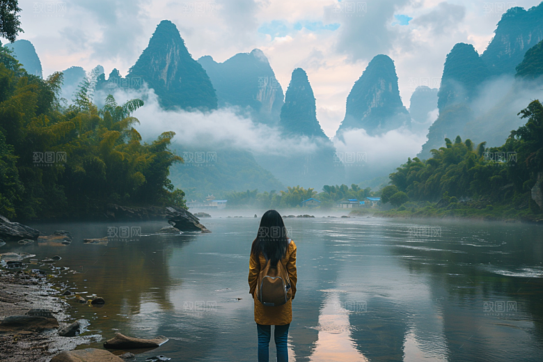 女生旅行背影辽阔高清摄影图
