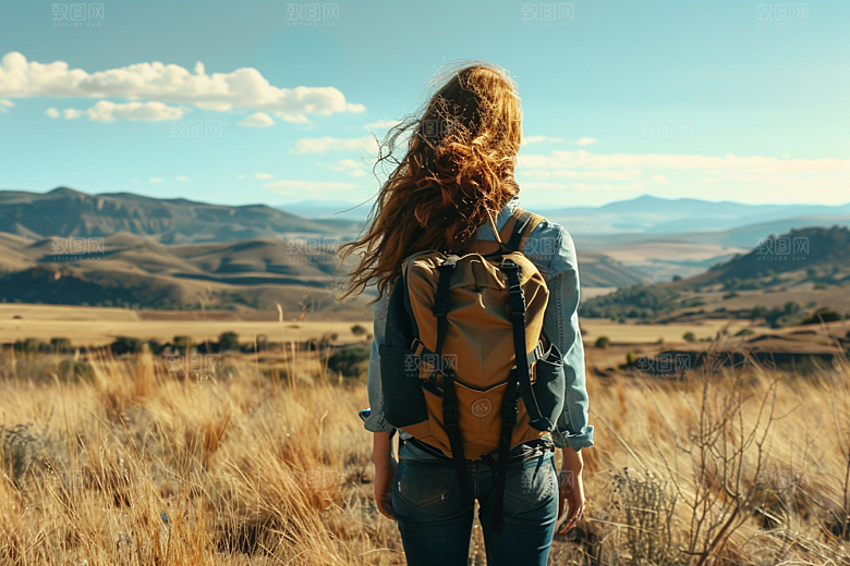 女生旅行背影户外唯美摄影图