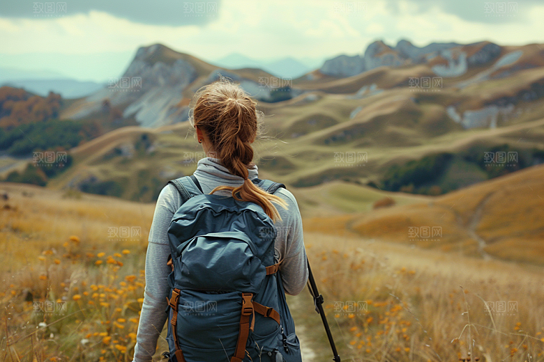 女生旅行背影探险旅游摄影图
