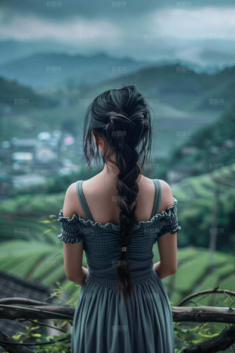 女生旅行背影自然唯美摄影图