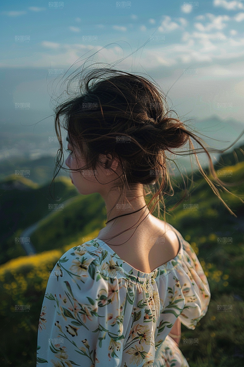 女生旅行背影旅游人物摄影图