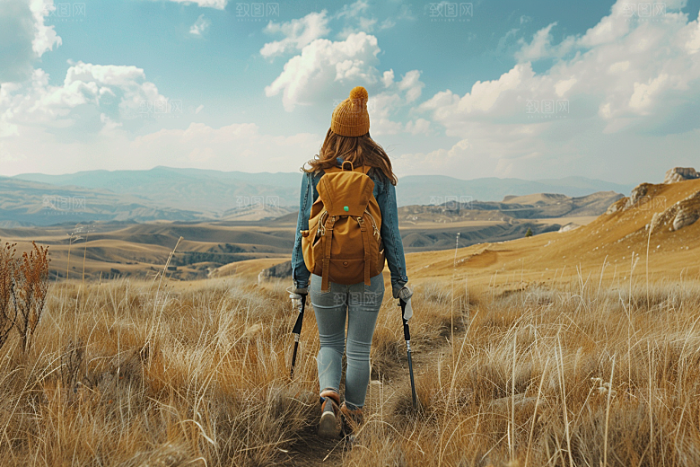 女生旅行背影户外自由行摄影图