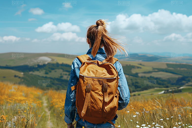 女生旅行背影人物自然摄影图