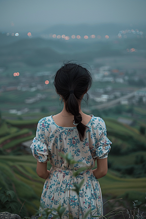 女生旅行背影探险徒步摄影图