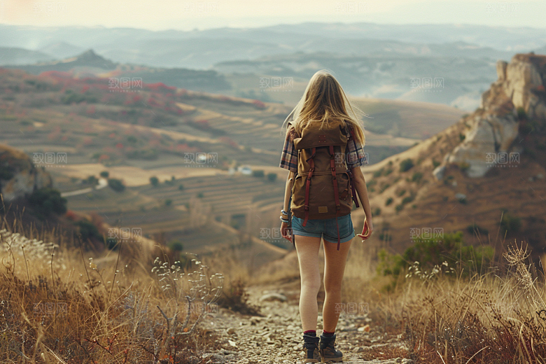 女生旅行背影自由行辽阔摄影图