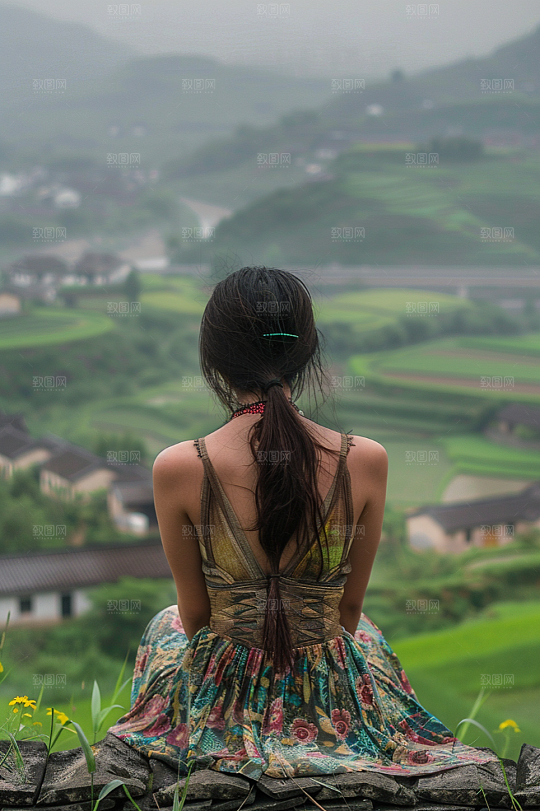 女生旅行背影风光旅游摄影图