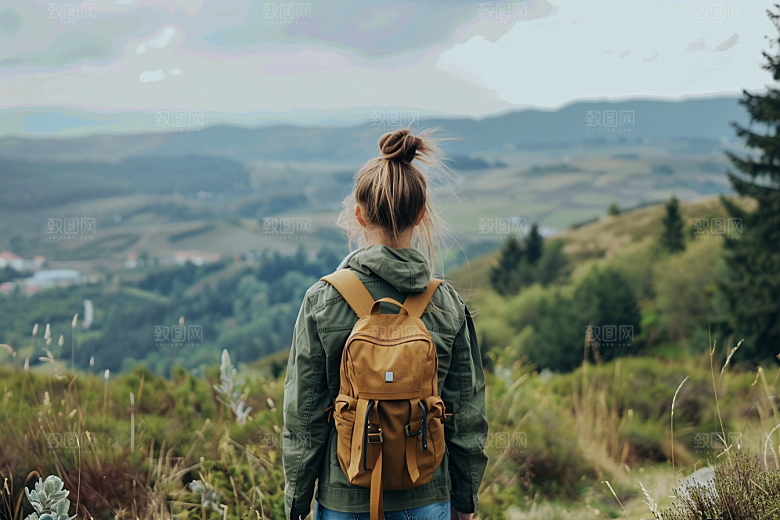 女生旅行背影探险高清摄影图