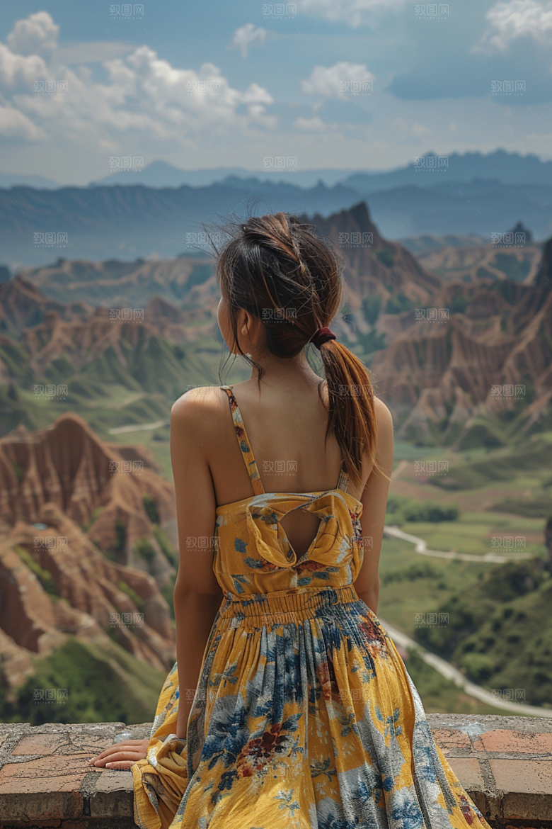 女生旅行背影户外辽阔摄影图