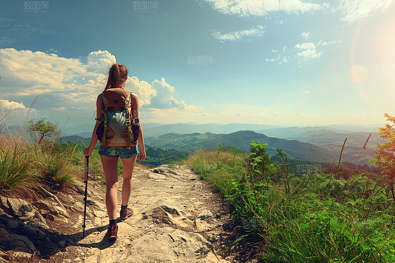 女生旅行背影自由行风光摄影图