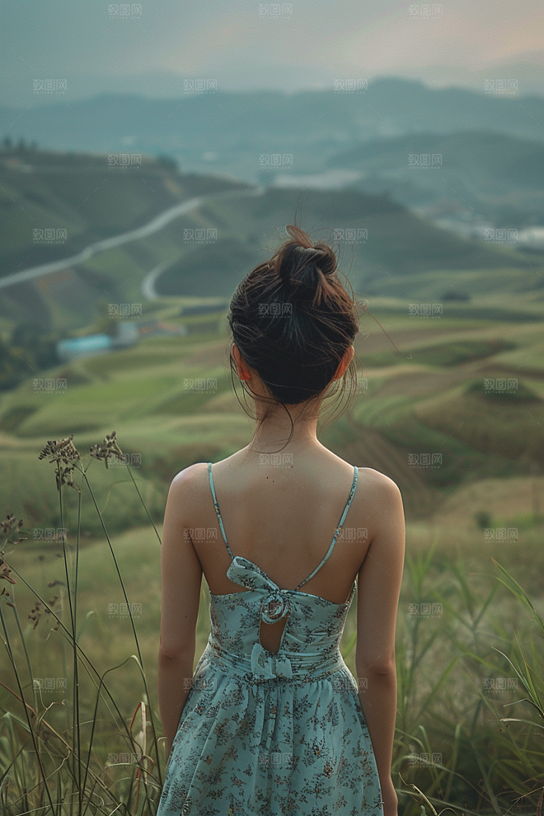 女生旅行背影户外唯美摄影图