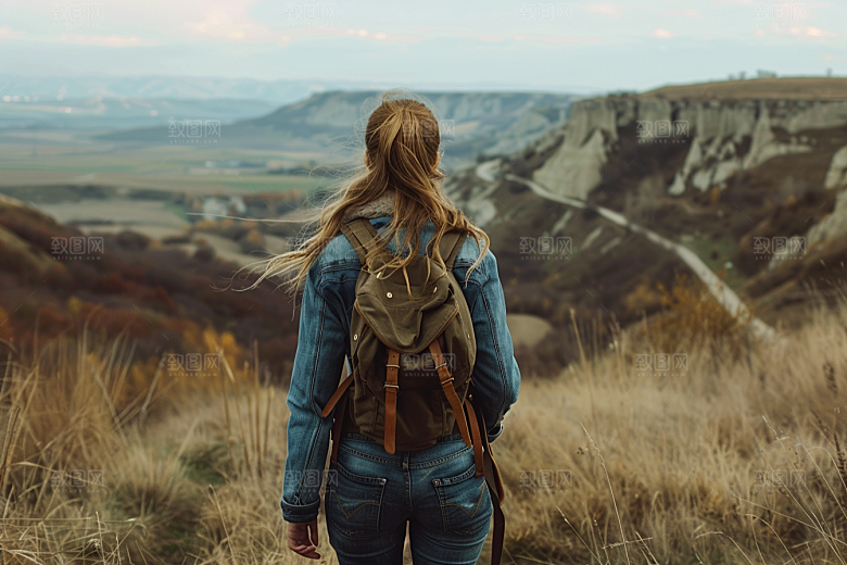 女生旅行背影户外自由行摄影图