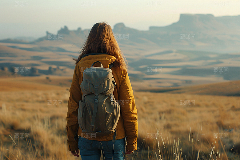 女生旅行背影户外旅游摄影图