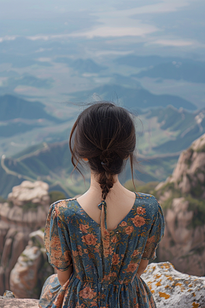 女生旅行背影探险风光摄影图