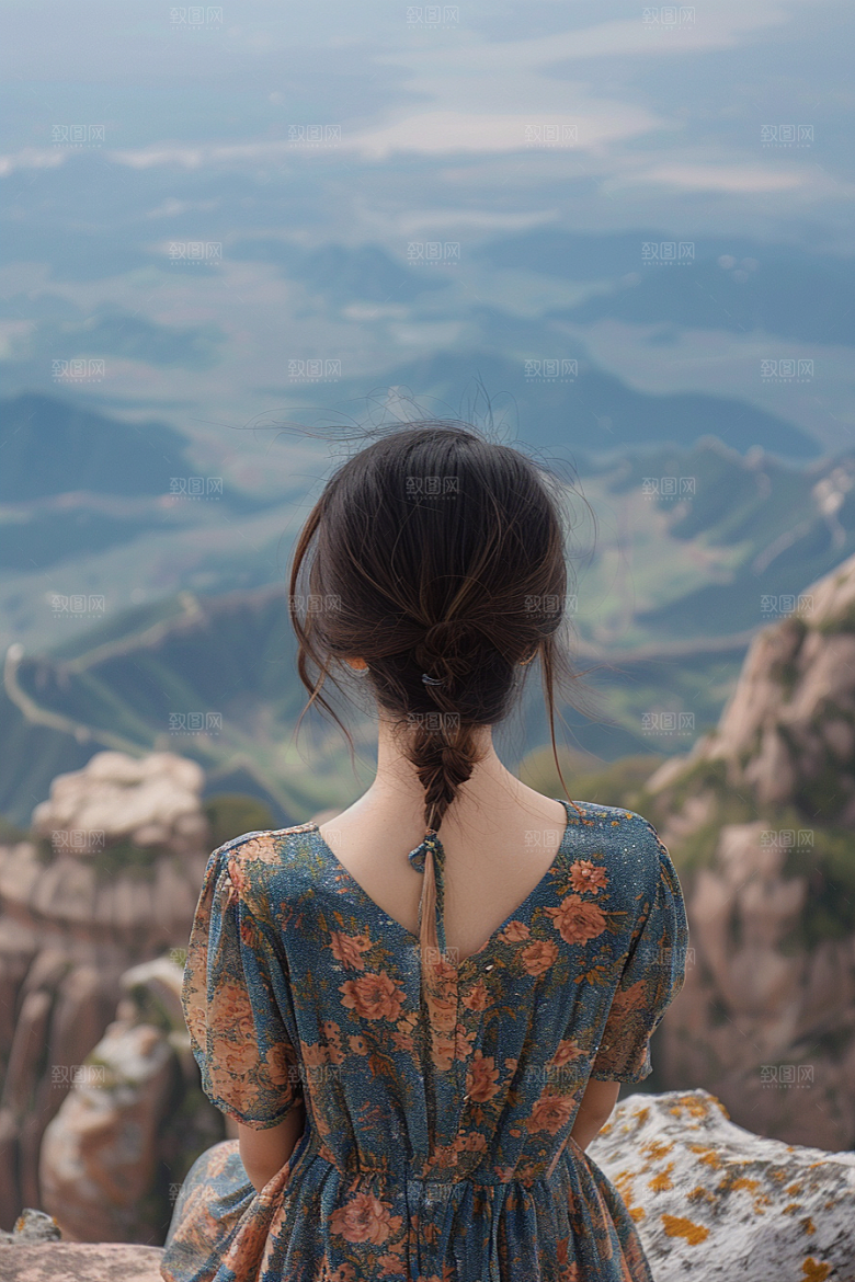 女生旅行背影探险风光摄影图