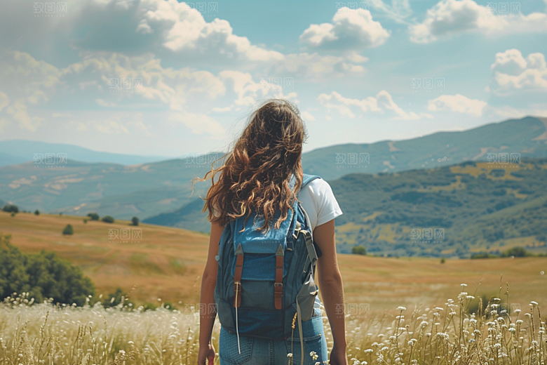 女生旅行背影自由行旅游摄影图