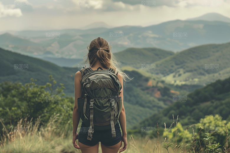 女生旅行背影高清旅游摄影图