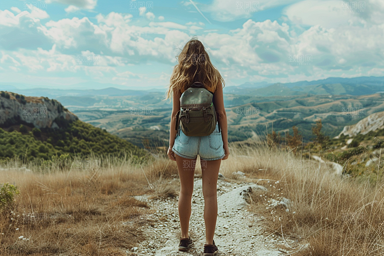 女生旅行背影自然唯美摄影图