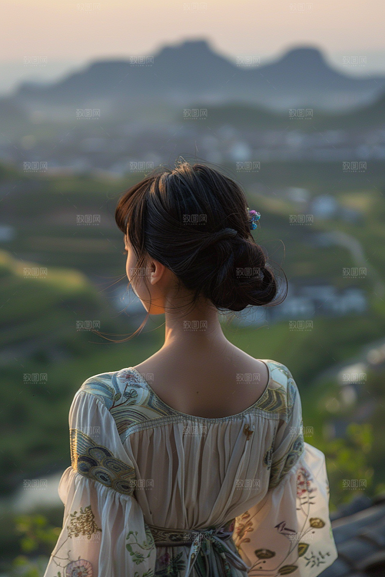 女生旅行背影旅游自然摄影图