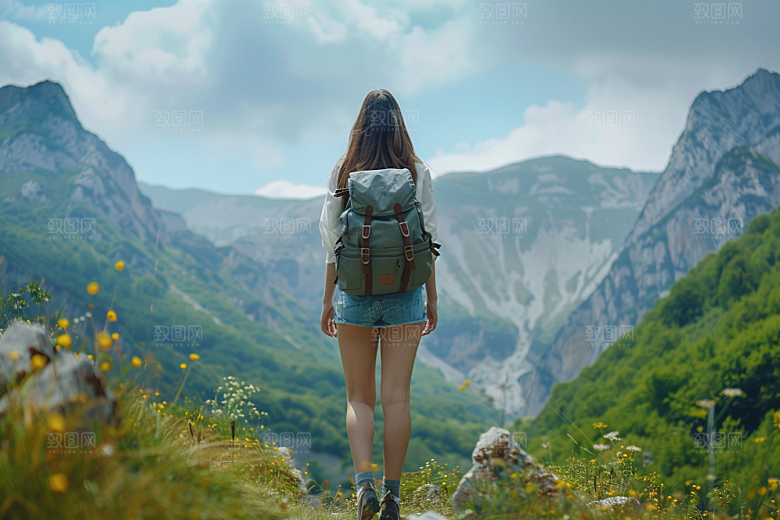 女生旅行背影徒步自由行摄影图